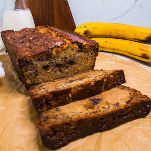 Banana bread with peanut butter cream cheese filling