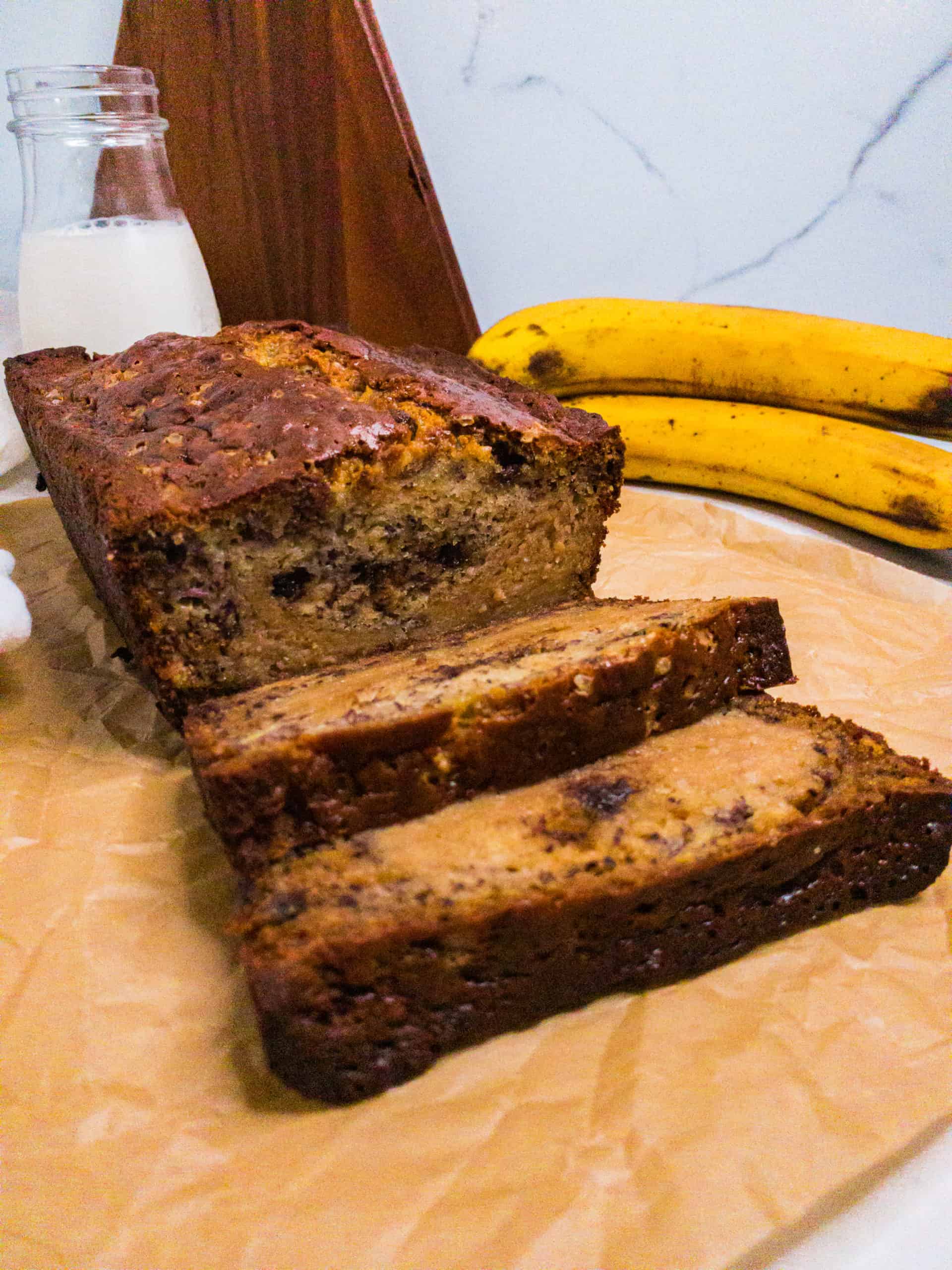 Banana bread with peanut butter cream cheese filling