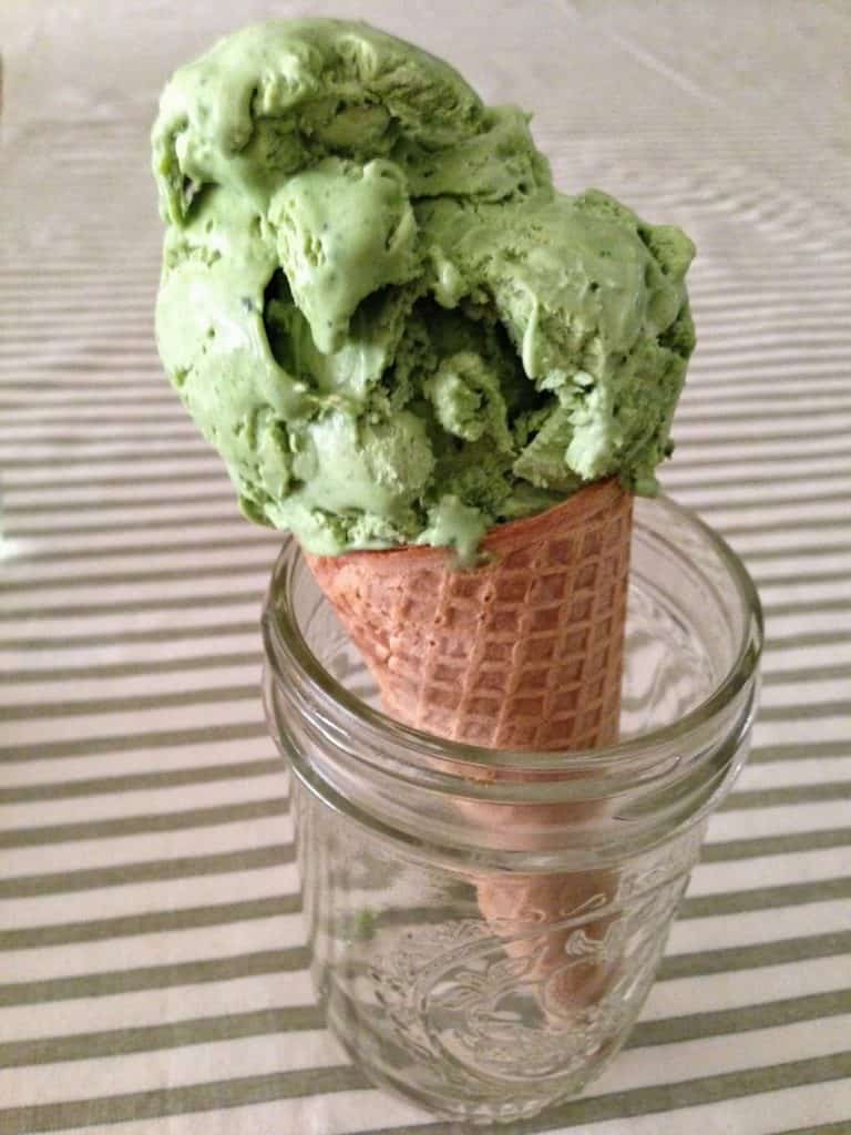 No-churn matcha ice cream in a cone