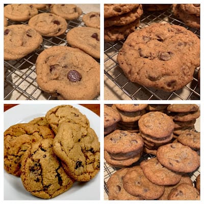 Collage of 4 cookies from the Chocolate Chip Cookie Project