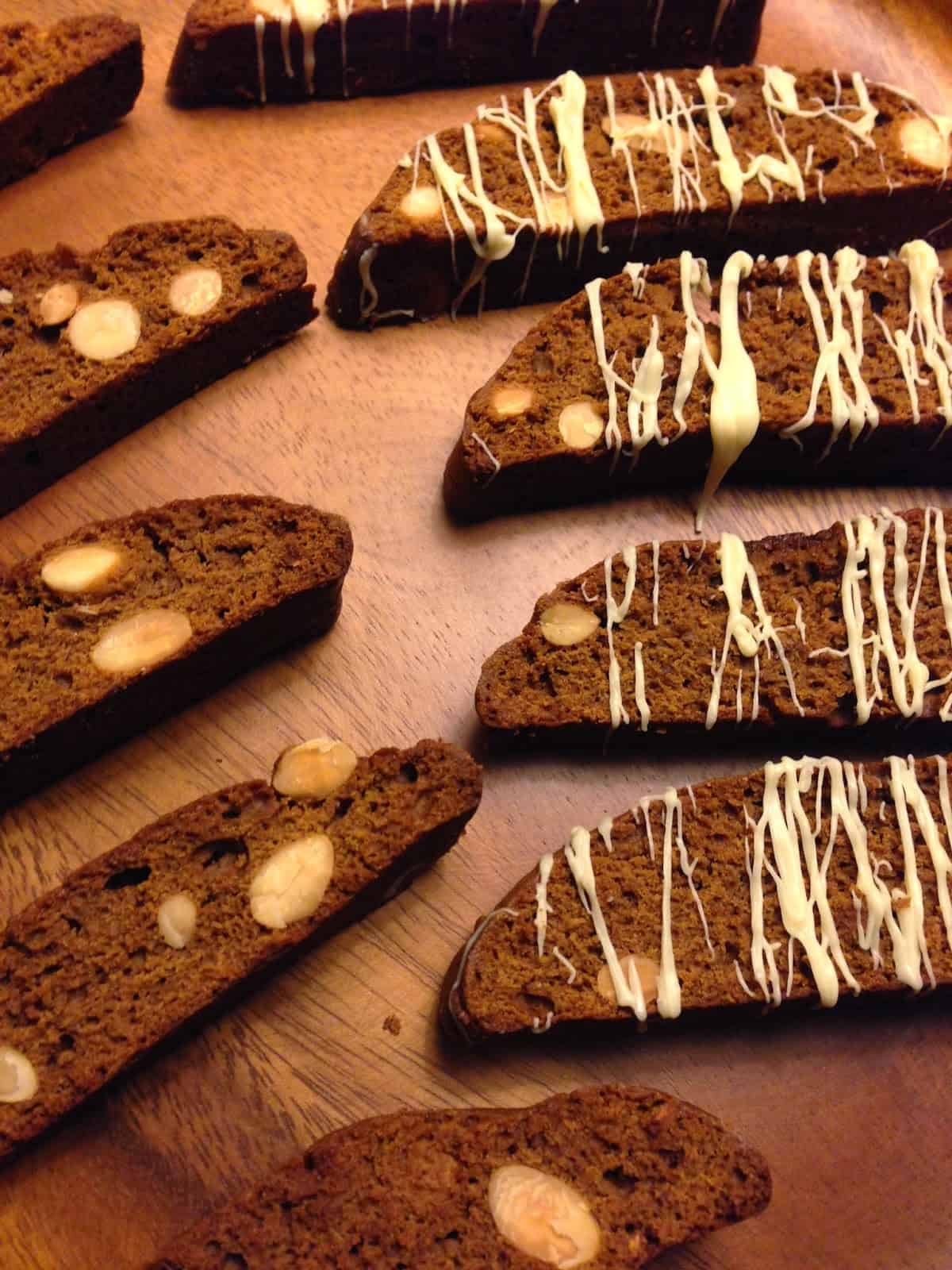 Gingerbread Biscotti - drizzled with white chocolate