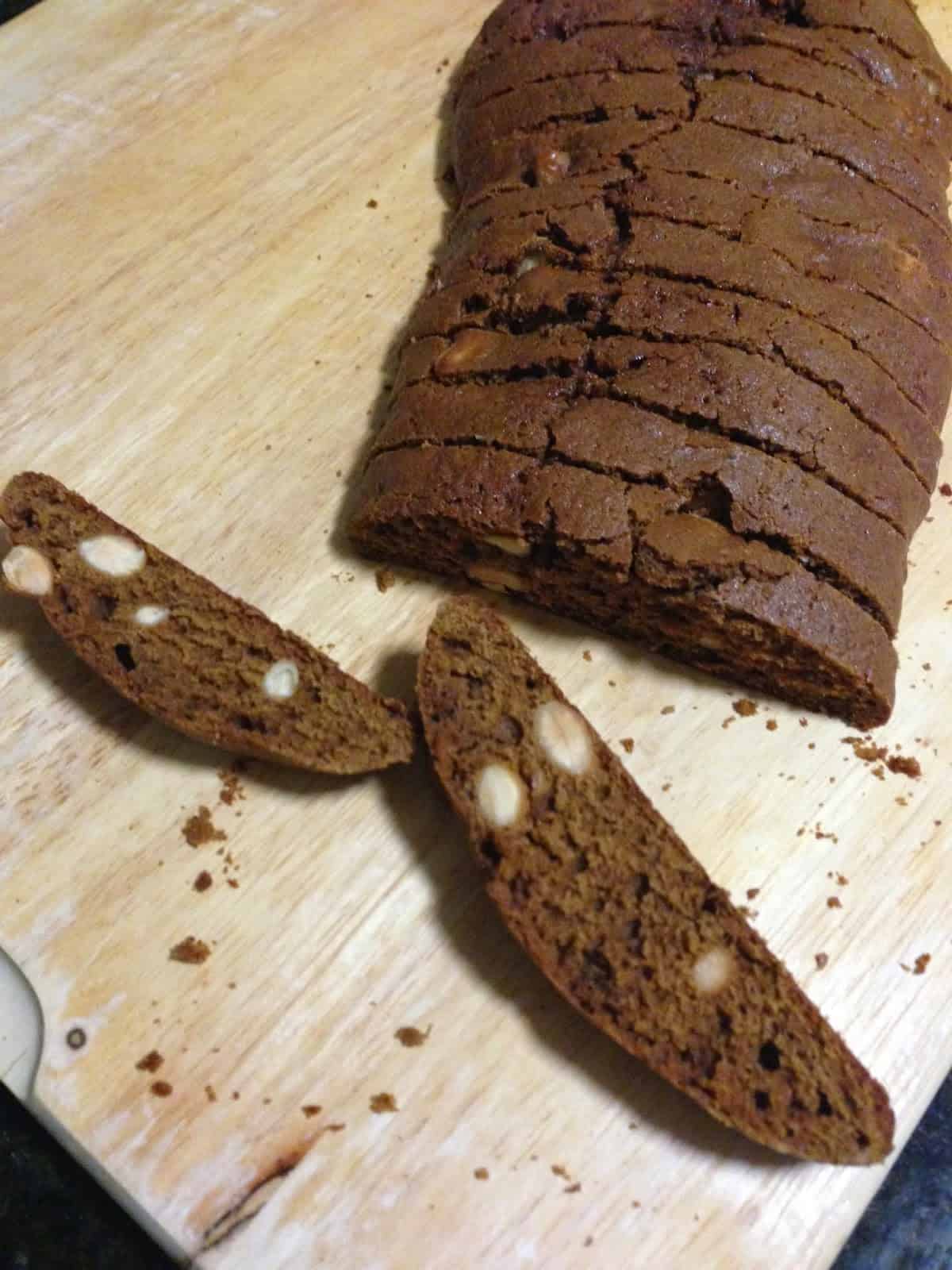 Gingerbread Biscotti - slicing after first bake