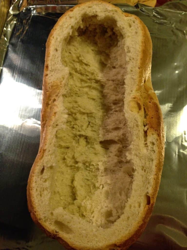 Hollowed out loaf for Seafood Bread