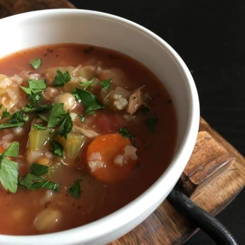 Mediterranean Chicken, Chickpea, Lentil, and Rice Soup - closeup