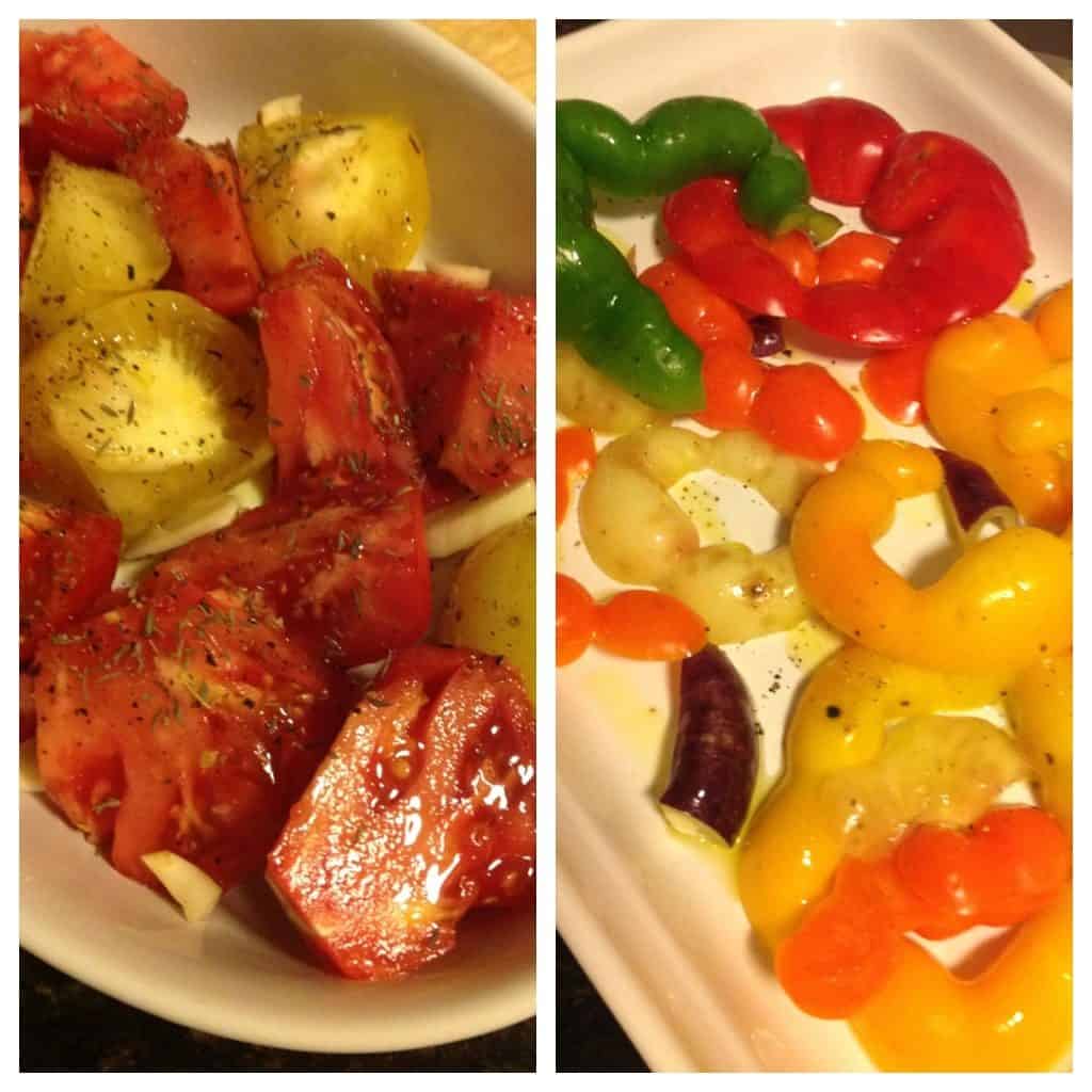Tomatoes and pepper tops for roasting