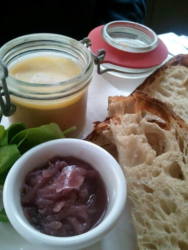 Paté, red onion marmalade, and crusty bread