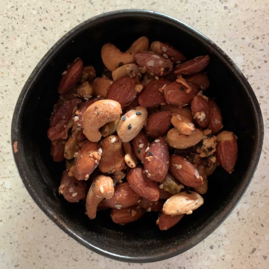 Everything spiced nuts in a bowl