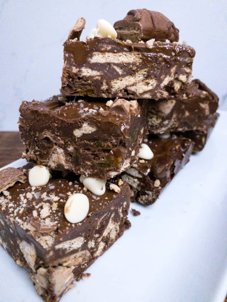 Kinder Bueno Tiffin stacked on a plate