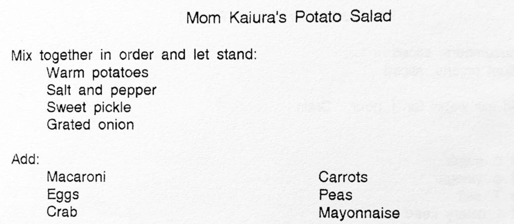 Potato salad recipe from family cookbook