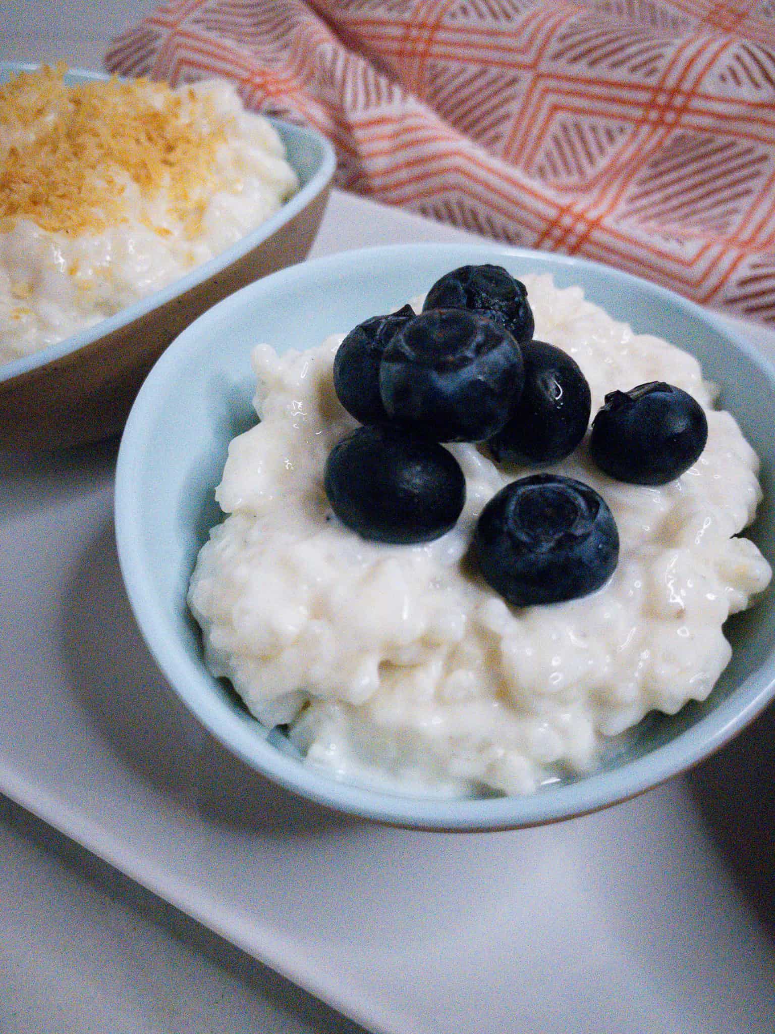 Coconut Rice Pudding with blueberries