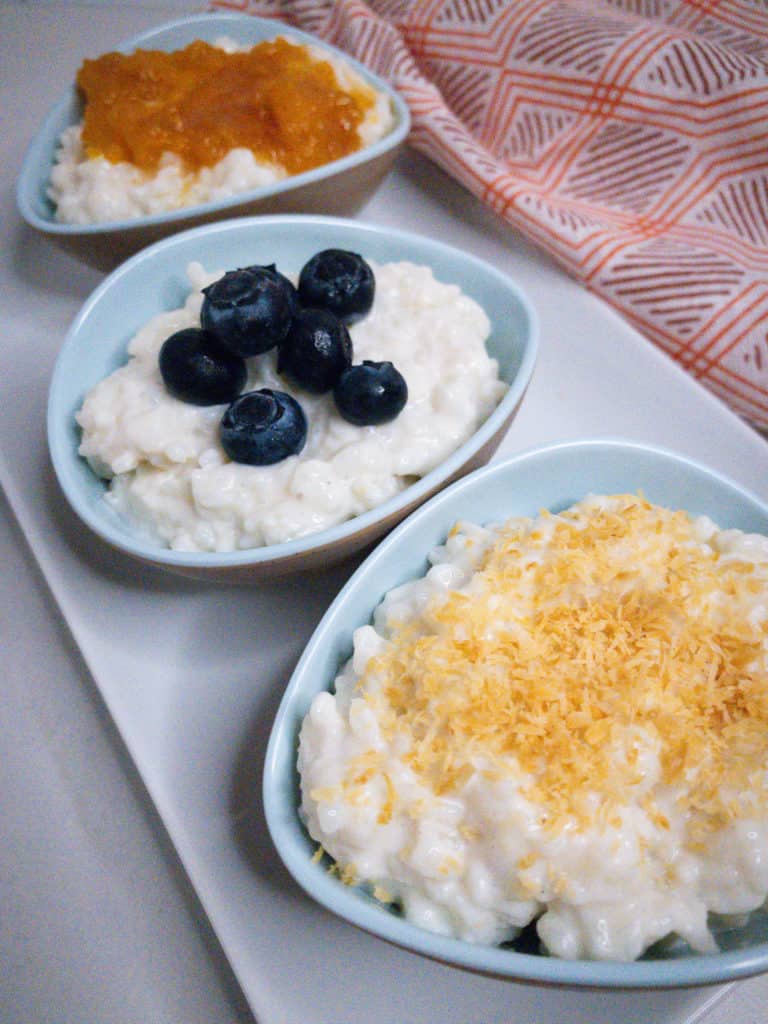 Coconut Rice Pudding with different toppings