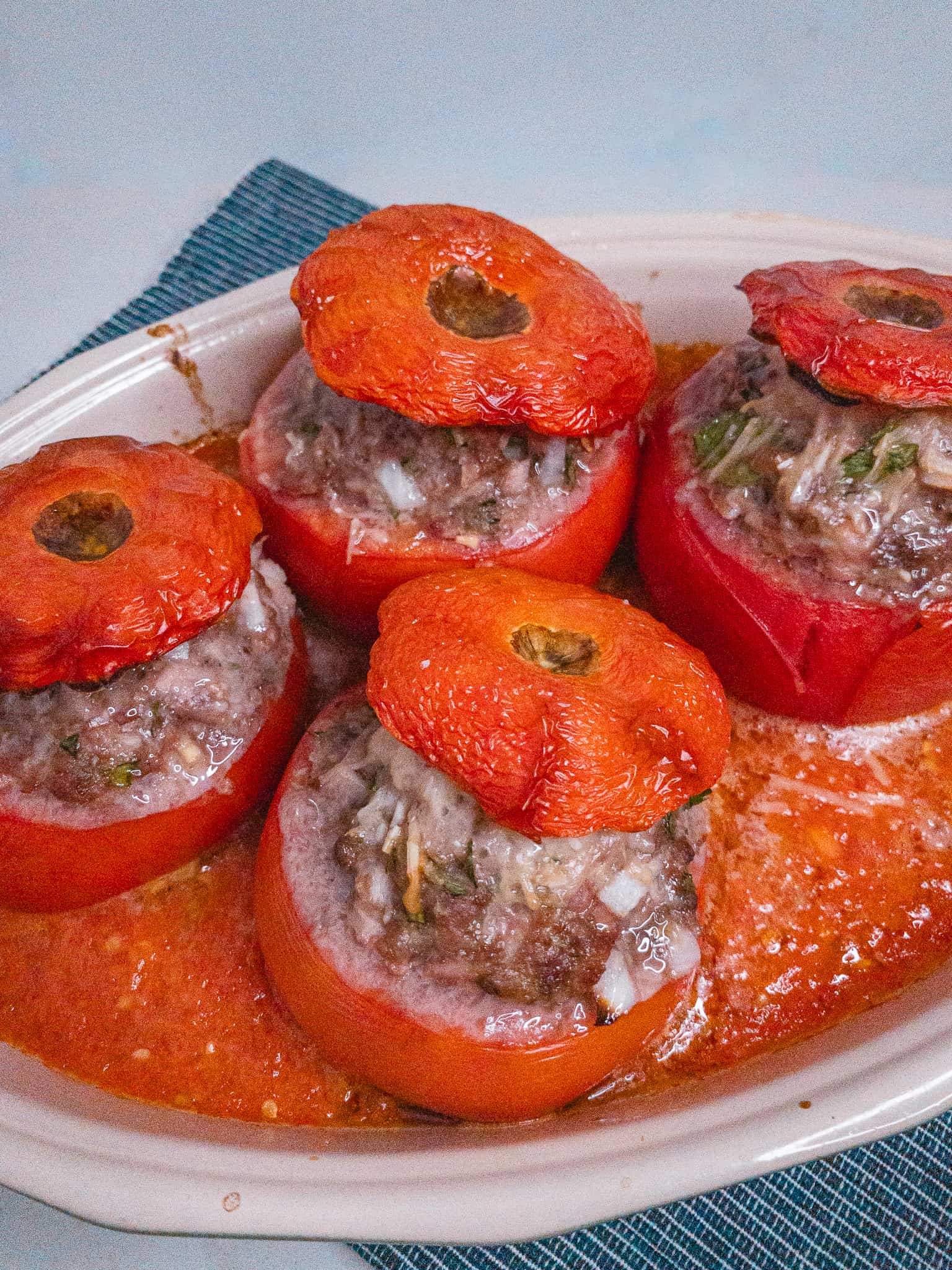 Dish of tomates farcis ready to serve