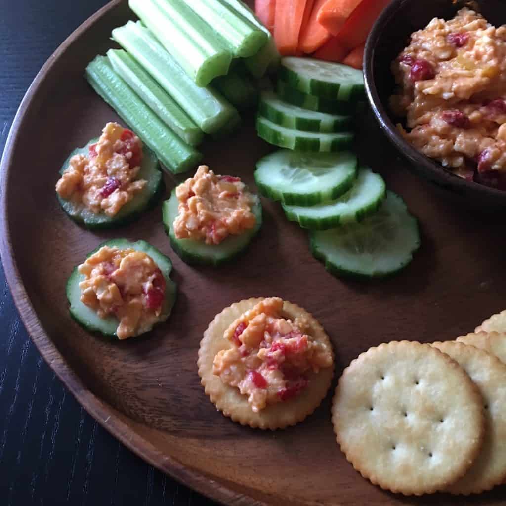 Pimento cheese with veggies and crackers