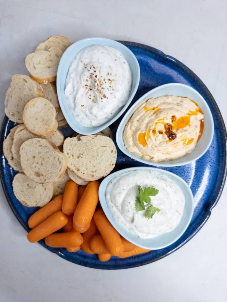 Whipped cottage cheese dips - overhead