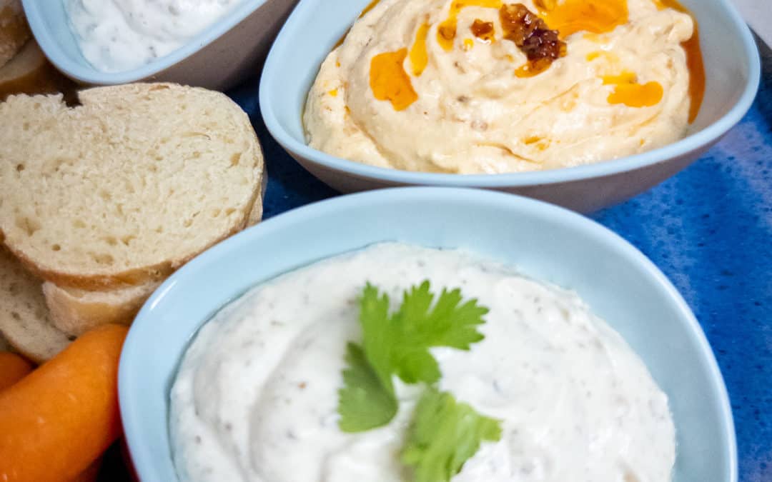 Whipped cottage cheese dips close-up