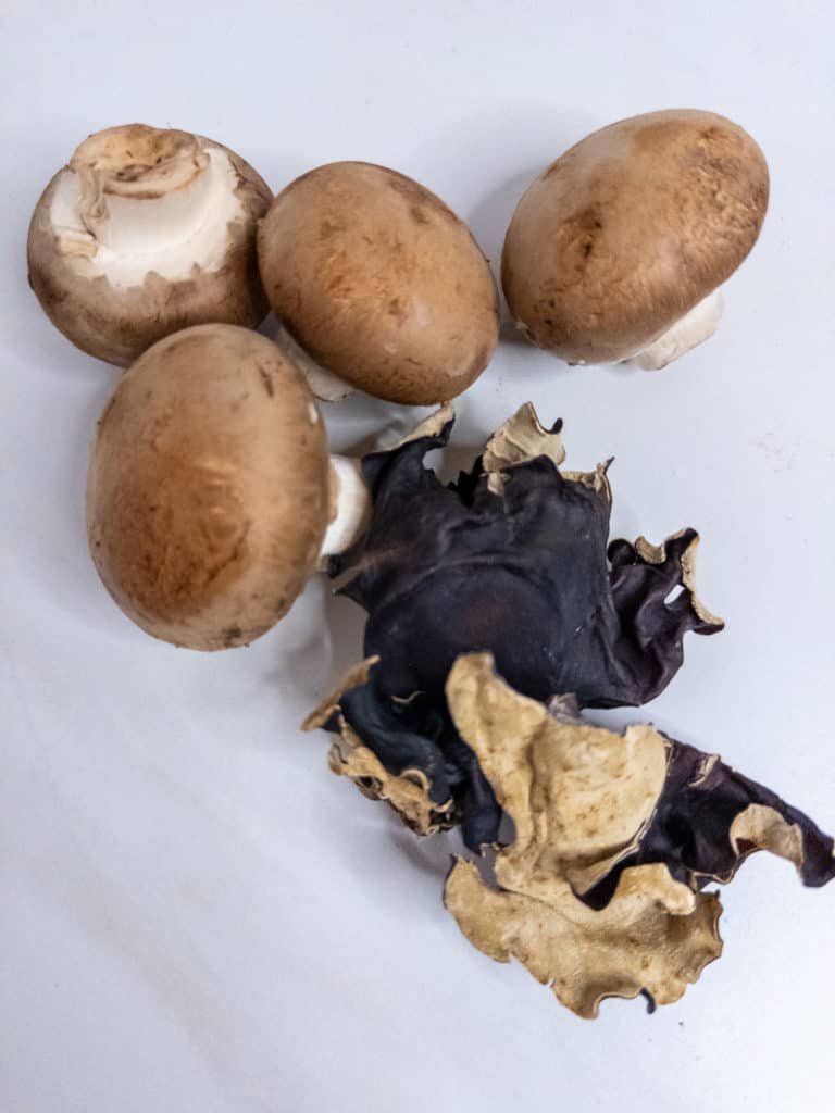 Crimini and wood ear mushrooms