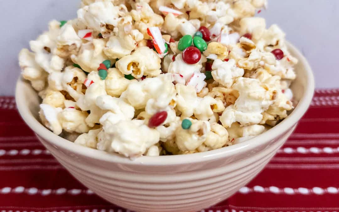 White chocolate peppermint popcorn