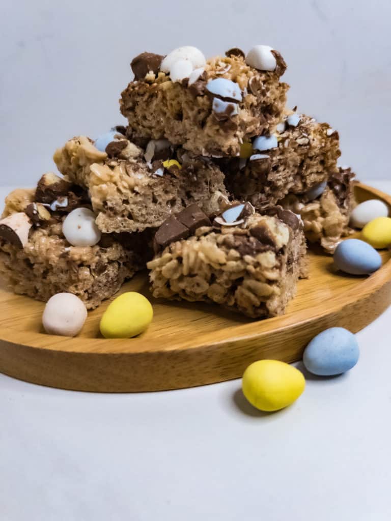 Candy Krispie Treats - stacked on a tray