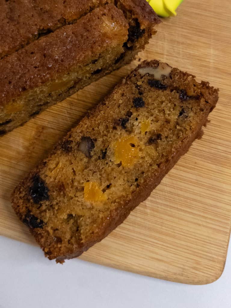 Mango bread - slice closeup