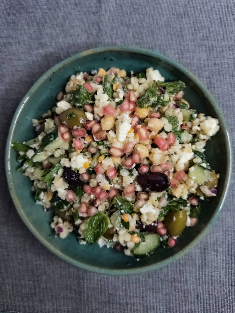 Pearl Couscous Salad with Chickpeas and Feta - overhead