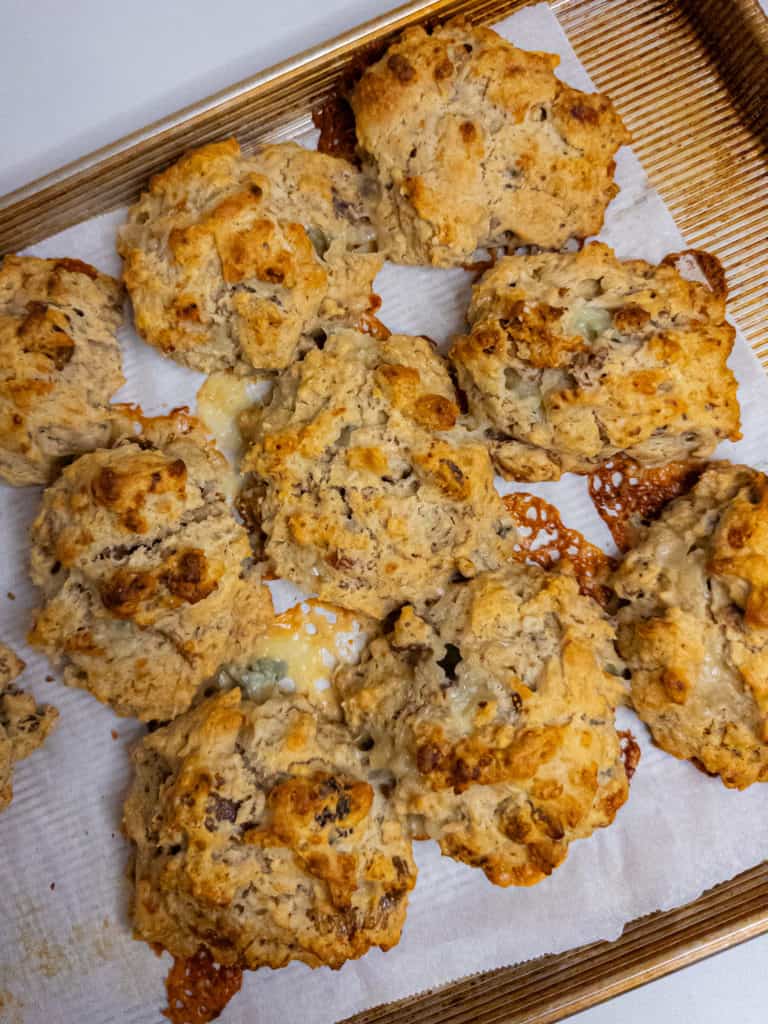 Stilton, Walnut, and Fig Drop Biscuits - on sheet pan
