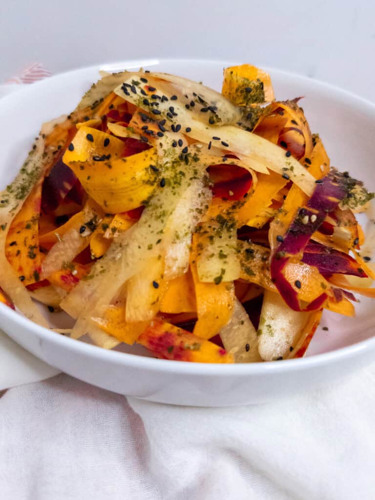 Sesame carrot ribbon salad - closeup