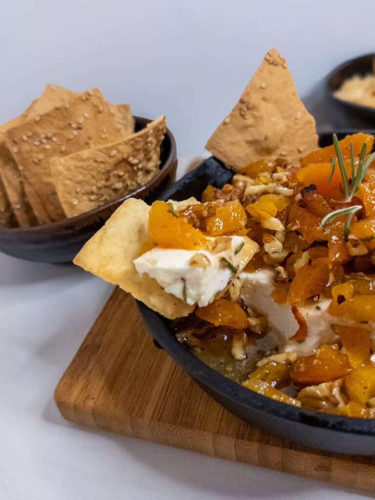 Baked Feta with Apricots and Walnuts - closeup